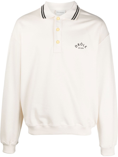 Shop Drôle De Monsieur Logo Embroidered Cotton Polo Shirt In Neutrals