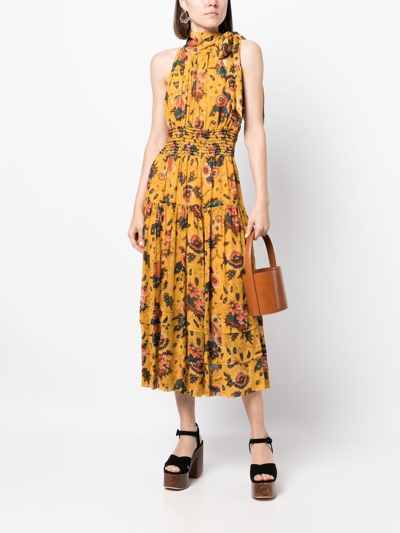 Shop Ulla Johnson Maya Floral-print Midi Dress In Yellow