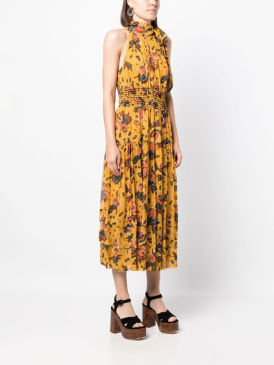 Shop Ulla Johnson Maya Floral-print Midi Dress In Yellow