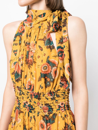 Shop Ulla Johnson Maya Floral-print Midi Dress In Yellow