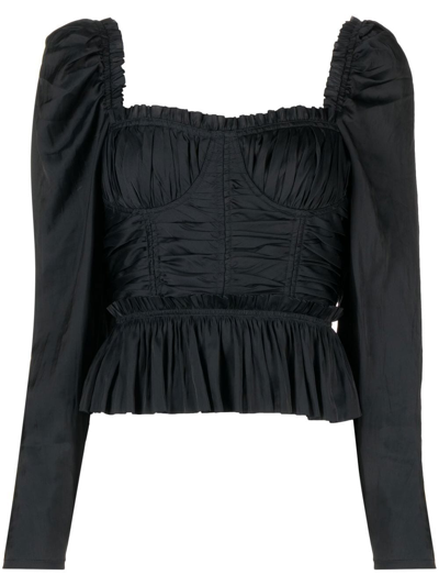 Shop Ulla Johnson Long-sleeve Ruched Top In Black