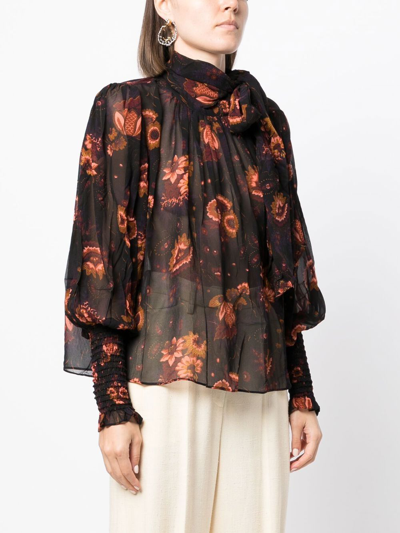 Shop Ulla Johnson Floral-print Silk Blouse In Black