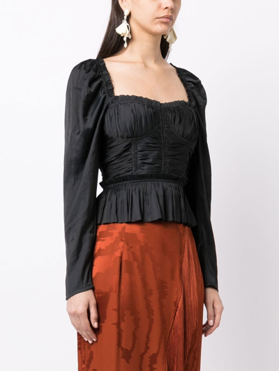 Shop Ulla Johnson Long-sleeve Ruched Top In Black