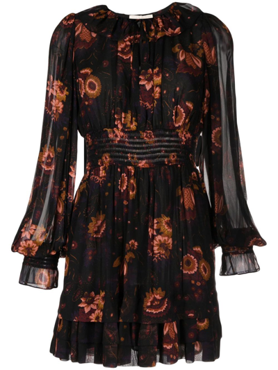 Shop Ulla Johnson Adara Botanical-print Mini Dress In Black