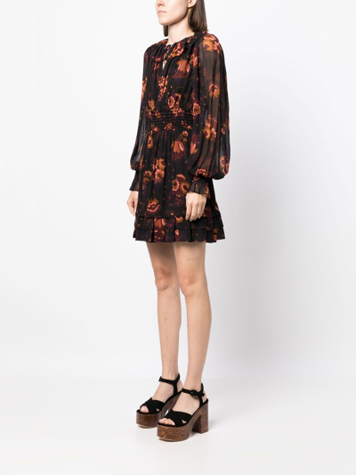 Shop Ulla Johnson Adara Botanical-print Mini Dress In Black