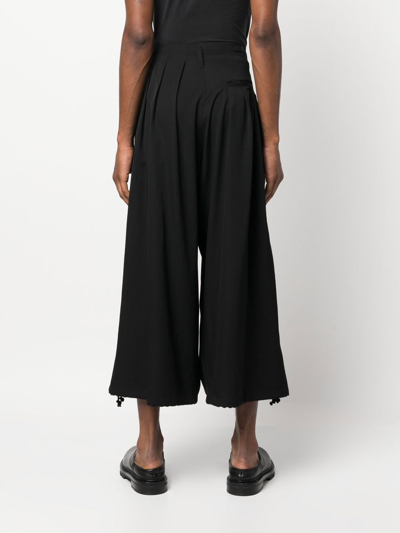Shop Yohji Yamamoto Pleated Cropped Wide Trousers In Black