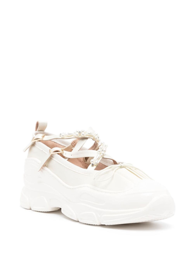 Shop Simone Rocha Beaded Criss-cross Strap Trek Ballerina Sneakers In White