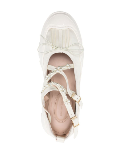Shop Simone Rocha Beaded Criss-cross Strap Trek Ballerina Sneakers In White
