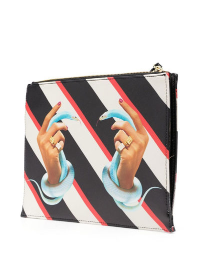 Seletti Striped Graphic-print Clutch-bag In Black