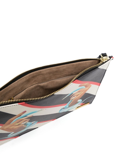 Shop Seletti Striped Graphic-print Clutch-bag In Black