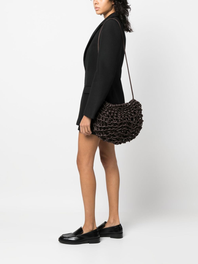 Shop Alienina Cecilia Waxed Cotton Shoulder Bag In Brown