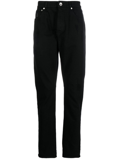 Shop Brunello Cucinelli Slim-fit Jeans - Men's - Cotton/leather In Black