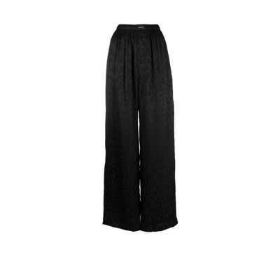 Shop Balenciaga Black Logo Silk Wide-leg Trousers