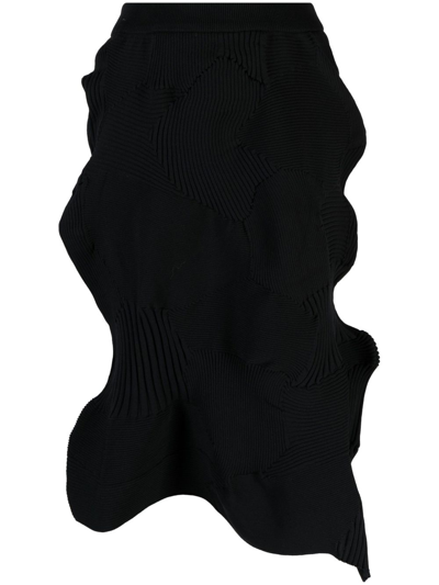 Shop Issey Miyake Black Kone Kone Ribbed Midi Skirt