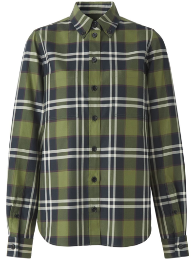 Shop Burberry Checked Shirt - Women's - Cotton In Green