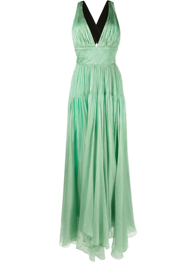 Shop Maria Lucia Hohan Green Calliope Asymmetric Silk Gown