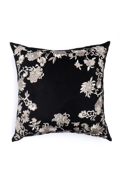 Shop Natori Faux Suede Mandarin Embroidered Trim Pillow Top In Black