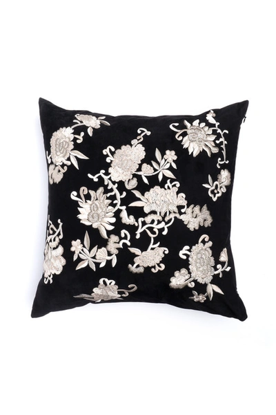 Shop Natori Faux Suede Mandarin Embroidered Pillow Top In Black