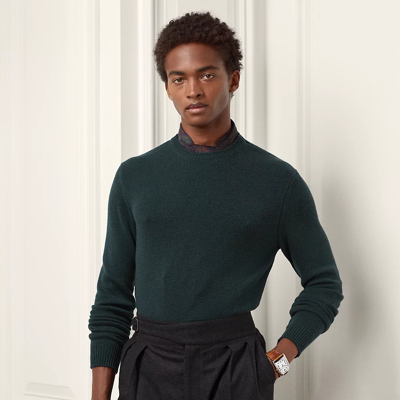 Shop Ralph Lauren Purple Label Cashmere Crewneck Sweater In Dark Racing Green