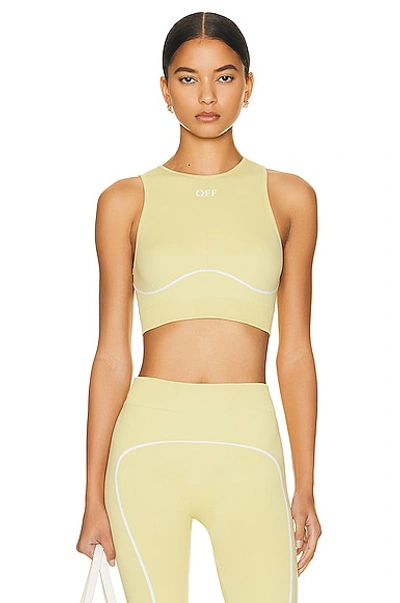 Shop Off-white Athleisure Off Stamp Seamless Bra Top In Light Green & White