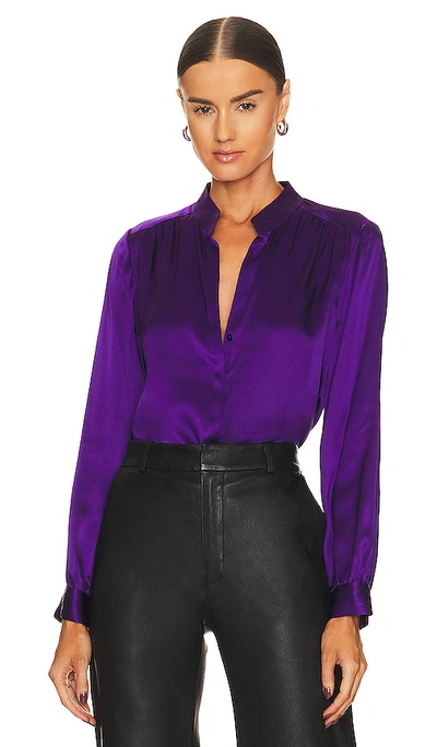 Shop L Agence Bianca Band Collar Blouse In Deep Violet