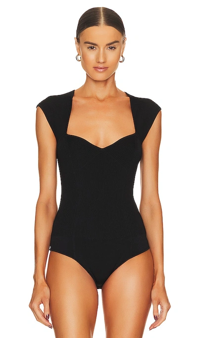 Simkhai Barbara Compact Rib Sweetheart Bodysuit In Black