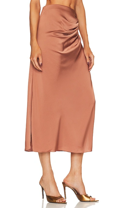 Shop Jonathan Simkhai Standard Marguerite Ruched Midi Skirt In Pecan