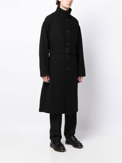 Shop Yohji Yamamoto Belted-waist Single-breasted Coat In Black