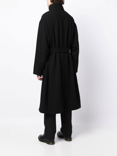 Shop Yohji Yamamoto Belted-waist Single-breasted Coat In Black