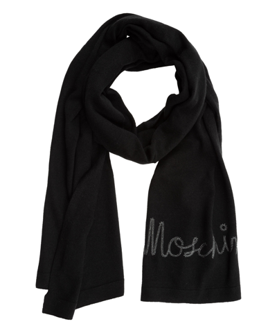 Shop Moschino Wool Scarf In Black