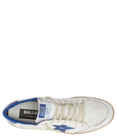 Golden Goose Ball Star Sneakers In White Nappa Leather With Light Blue Laminated Leather Star And Heel Tab In White