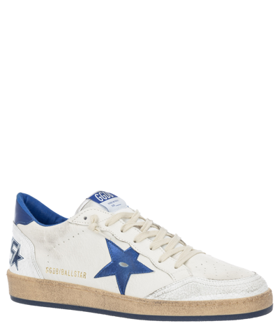 Golden Goose Ball Star Sneakers In White Nappa Leather With Light Blue Laminated Leather Star And Heel Tab In White