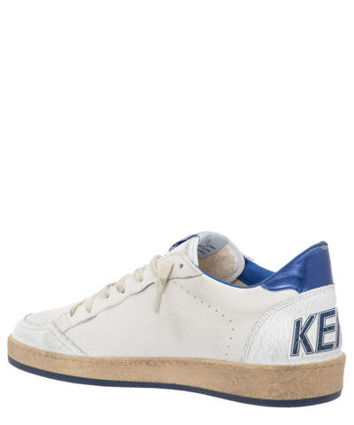 Golden Goose Ball Star Sneakers In White Nappa Leather With Light Blue Laminated Leather Star And Heel Tab In White