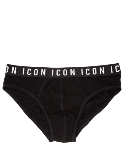 Dsquared2 Cotton Icon Slip With Logoed Waistband In Black