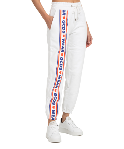 Gcds Cute Tape Logo Cotton Sweatpants In White