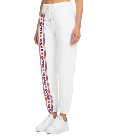 Gcds Cute Tape Logo Cotton Sweatpants In White