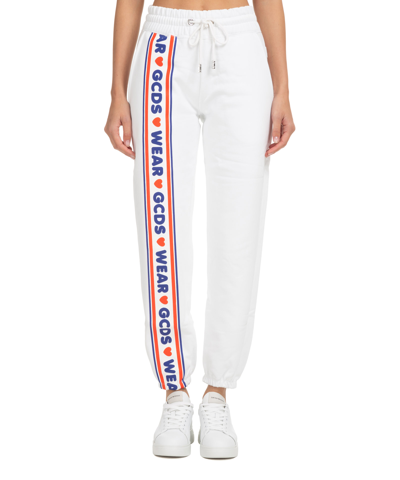 Gcds Cute Tape Logo Cotton Sweatpants In White