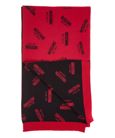Moschino Logo Wool Wool Scarf In Red