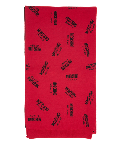 Moschino Logo Wool Wool Scarf In Red