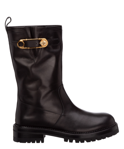 Shop Versace Safety Pin Boots In Black