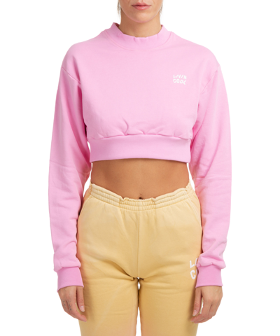Livincool Wiman Pink Crop Sweatshirt With Micro Logo In Pink