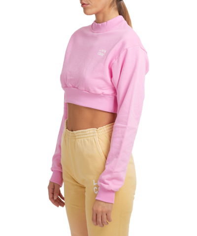 Livincool Wiman Pink Crop Sweatshirt With Micro Logo In Pink