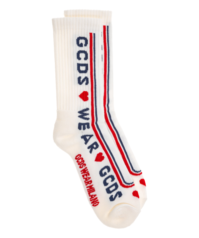 Gcds Slogan Intarsia Ribbed-knit Socks In White