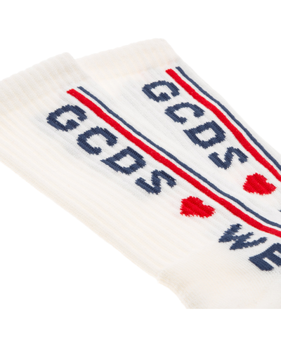 Gcds Slogan Intarsia Ribbed-knit Socks In White