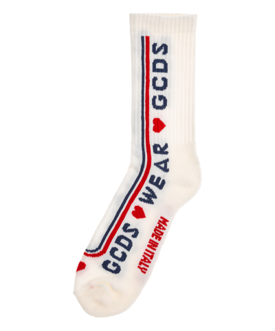 Gcds Slogan Intarsia Ribbed-knit Socks In White
