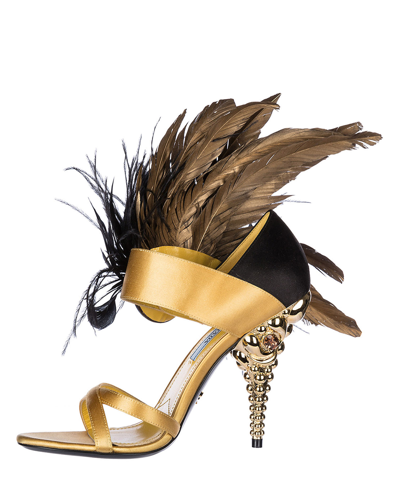 Shop Prada Heeled Sandals In Gold