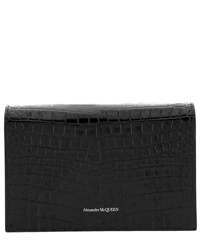 Alexander Mcqueen Mini Skull Croc Embossed Leather Shoulder Bag In Black