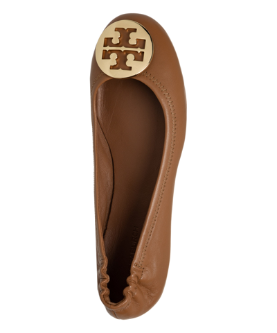 Tory Burch Minnie Travel Ballet With Metal Logo In Brown