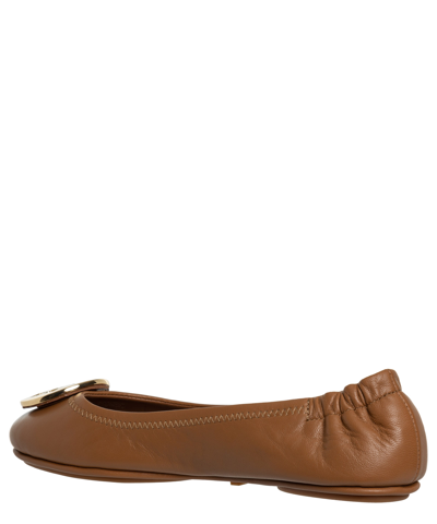 Tory Burch Minnie Travel Ballet With Metal Logo In Brown