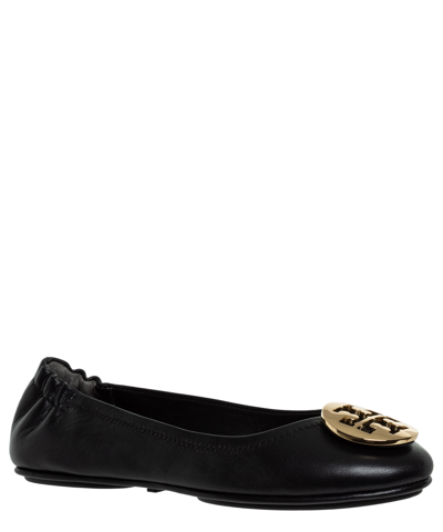 Tory Burch Minnie Travel Ballet With Metal Logo In Black